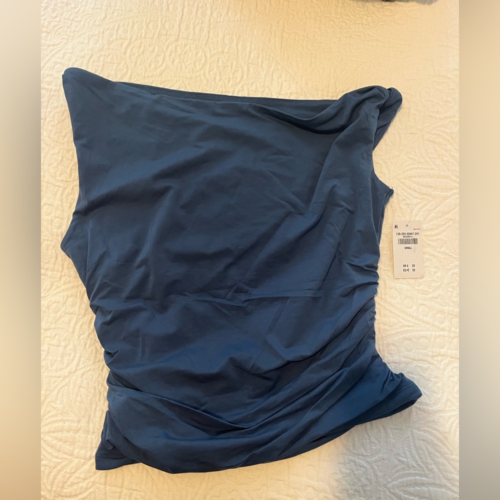 Navy Blue off Shoulder Ruched Top